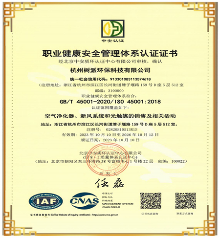 树派—职业健康安全管理体系认证证书