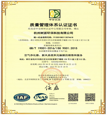 树派—质量管理体系认证证书